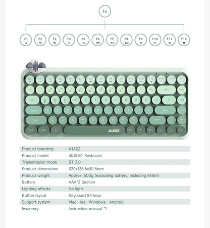 Teclado sem fios Ajazz 308I com 18/84 teclas, teclas redondas, Bluetooth, portátil, 2.4GHz, teclado numérico para tablet, portátil e Android
