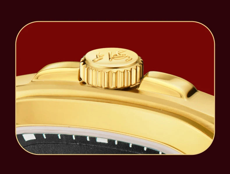 Shanghai Square Vintage Mechanical Watch 24K Gold Automatic Men's Watches 38mm Case 316L Stainless Steel Luxury Wristwatch SH030
