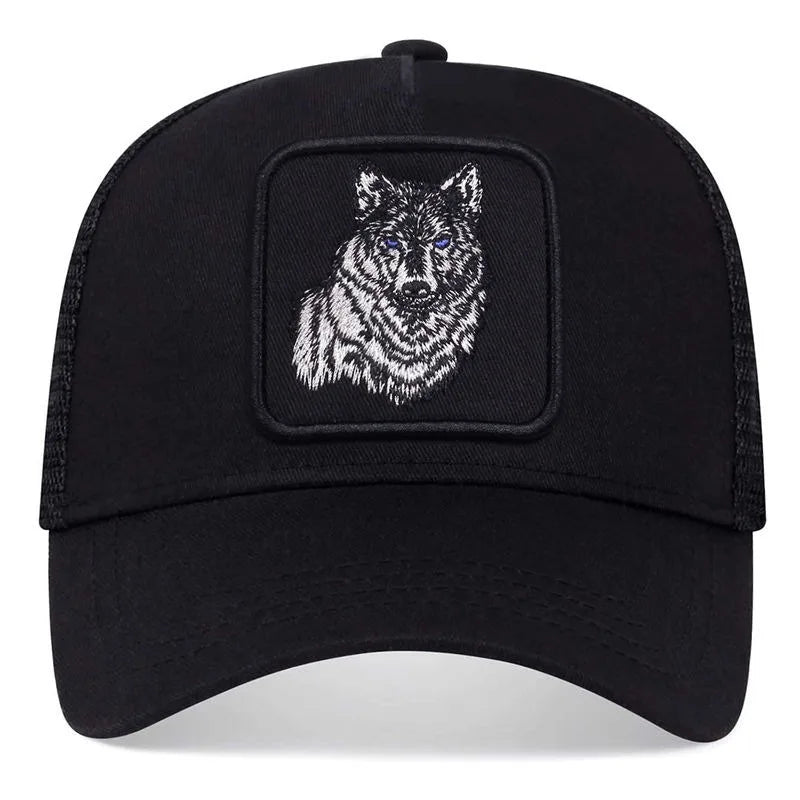 Summer and Spring Animal Embroidery Baseball Hat Sunshade Men's Women's Black Wolf Mesh Breathable Duck Tongue Hat Trucker Cap