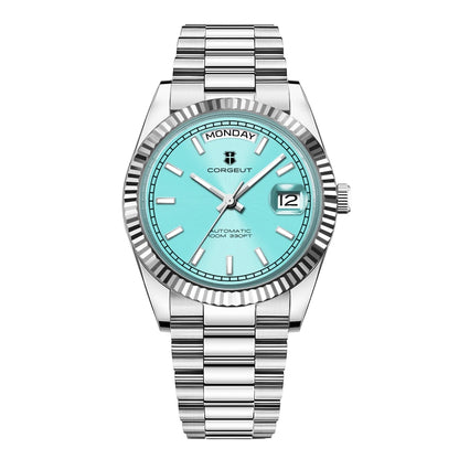 Luxuriöse Corgeut 36MM Herrenuhr ST1644 Automatische mechanische Armbanduhr mit Saphirglas Relogio Masculino 10BAR Day Swim Dress Watch