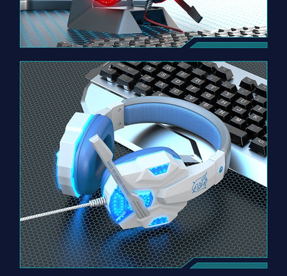 Casque de jeu avec éclairage RGB, double interface USB et prise jack 3,5 mm, casque de jeu avec microphone, modèle supra-auriculaire pour PC, ordinateur portable, PS4, PS5 et Xbox.