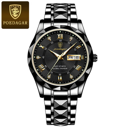 Relógio de homem POEDAGAR Business Luxury, estanque, em aço inoxidável, luminoso, com data e dia da semana, estilo desportivo, de quartzo.