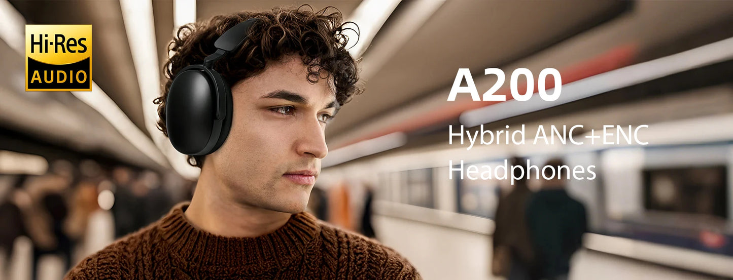Oneodio SuperEQ A200 kabellose Bluetooth 5.4 ANC-Kopfhörer – Over-Ear-Noise-Cancelling-Headset mit ENC-Mikrofon, Hi-Res Audio & App-Steuerung