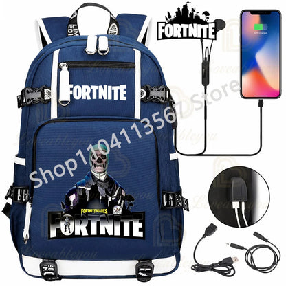 Ultima Knight F-Fortnited Battle Royale Rucksack mit USB-Ladeanschluss, Anime-Figuren und Studienfach für Schreibwaren für Schüler