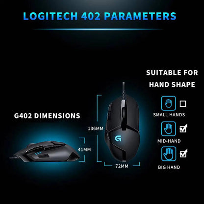 Logitech G402 kabelgebundene Gaming-Maus, 32-Bit-ARM-Prozessor, 8 Tasten, 500 IPS, rutschfest, für ganztägige Gaming- und Arbeitssessions