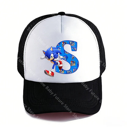 Summer Black Baseball Caps for Adult Cartoon Letters Sonics Boys Girls Outdoor Sports Breathable Mesh Hat Cute Anime Sunbonnet