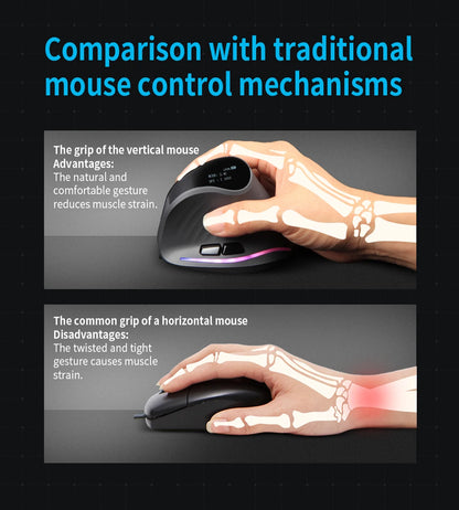 Wiederaufladbare kabellose vertikale Maus mit Display – ergonomische Maus mit 6 programmierbaren Tasten für Gaming und Desktop