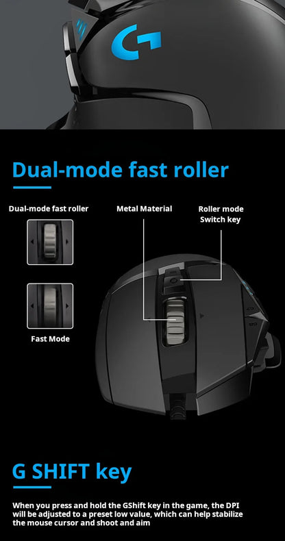 Mouse da gaming con cavo Logitech G502 HERO E-Sports, mouse meccanico RGB con bilanciamento regolabile, macro programmabili per Battle Royale