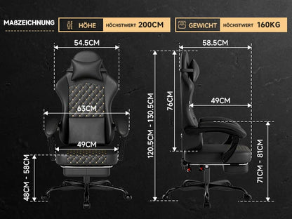 Cadeira Gaming Ergonómica PINGGO com Apoio para os Pés, Massagem, Pele PVC, Cadeira de Escritório para PC Gaming, Capacidade de Peso 150kg