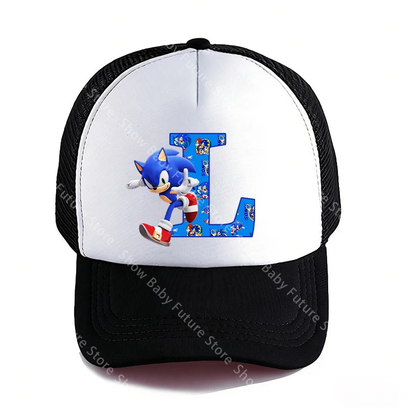 Summer Black Baseball Caps for Adult Cartoon Letters Sonics Boys Girls Outdoor Sports Breathable Mesh Hat Cute Anime Sunbonnet