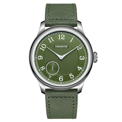 Relógio masculino FARASUTE NEW Machinery com mostrador salmão, movimento mecânico manual ST17, pequeno segundeiro e bracelete Bonklip vintage