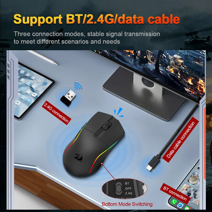 Ratón gaming REDRAGON DEICIDE M816 PRO RGB USB con soporte Bluetooth 2.4G inalámbrico, 26000 DPI, 6 botones para gamers, ratón con cable para ordenador