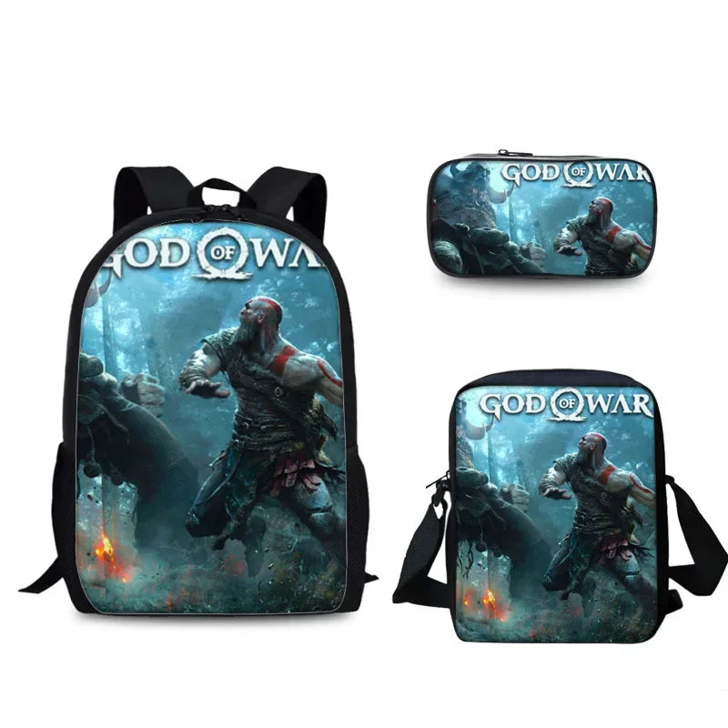 Game God of War Schoolbag Backpack Lunch Bag Pencil Case Set Gift for Kids Students
