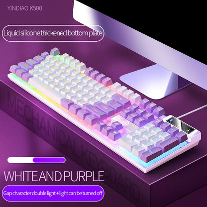 K500 Pink Keyboard – gemischte Farben, weiße und pinke Tastenkappen, 104 Tasten, kabelgebundene Gaming-Tastatur für Laptop und PC