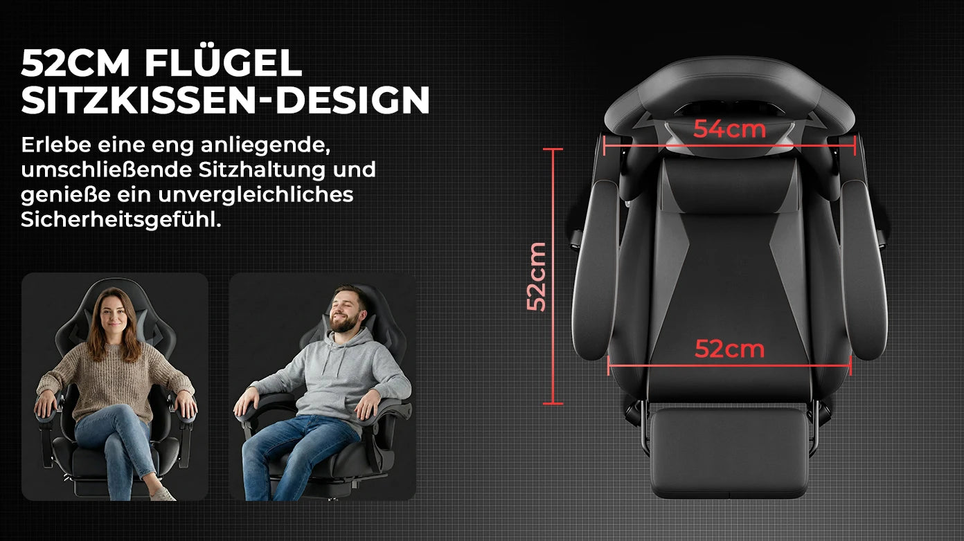 Ergonomic Gaming Chair, Lumbar & Head Pillow, Adjustable Height, Black-Grey