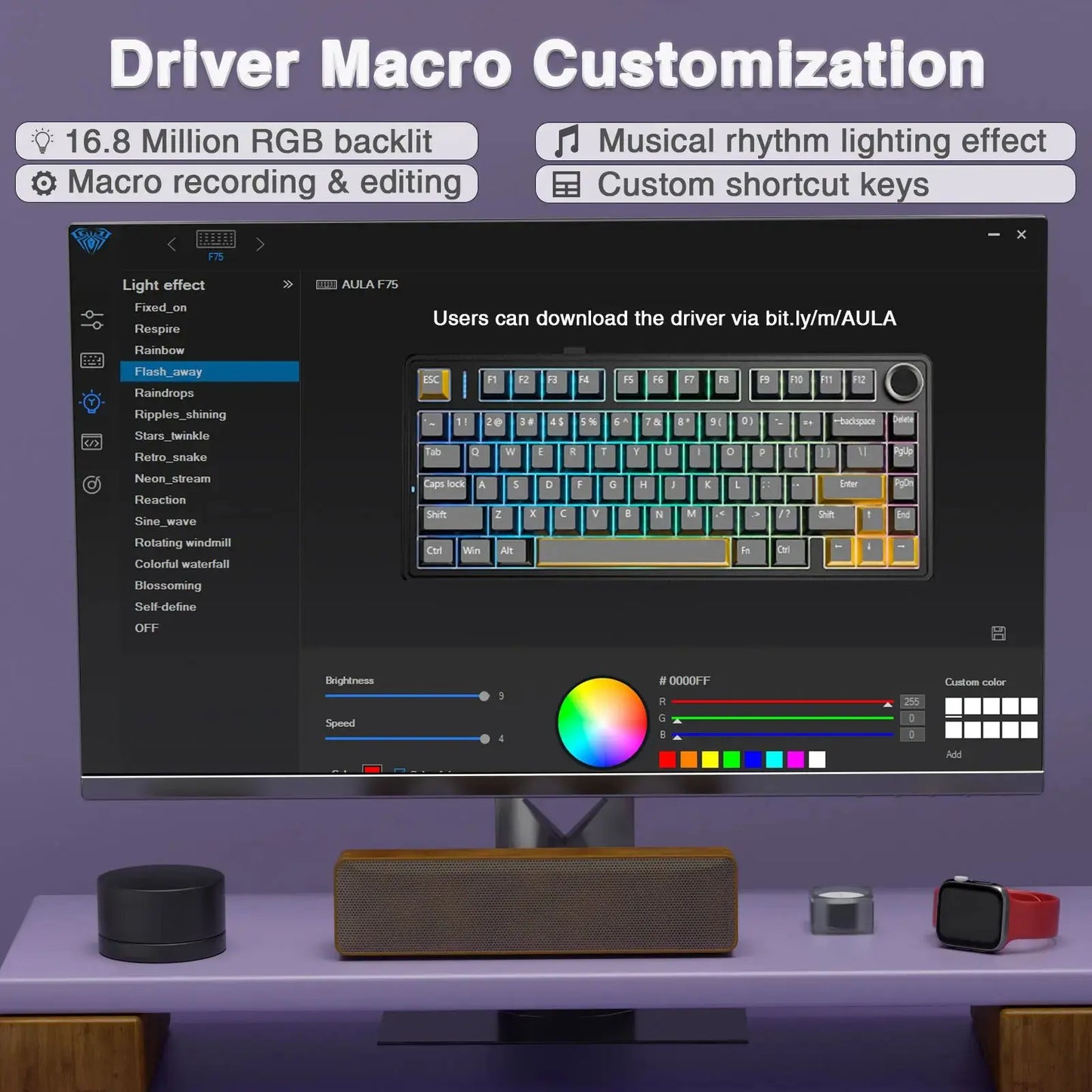 Teclado Mecânico Gaming Sem Fios AULA F75 Pro com Montagem Gasket, RGB Personalizado, Layout 75% e Teclas PBT com Gravação Lateral