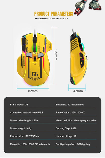 Mouse gaming cablato programmabile di fascia alta 12800dpi 12 tasti RGB per Windows IOS Home Office Laptop PC