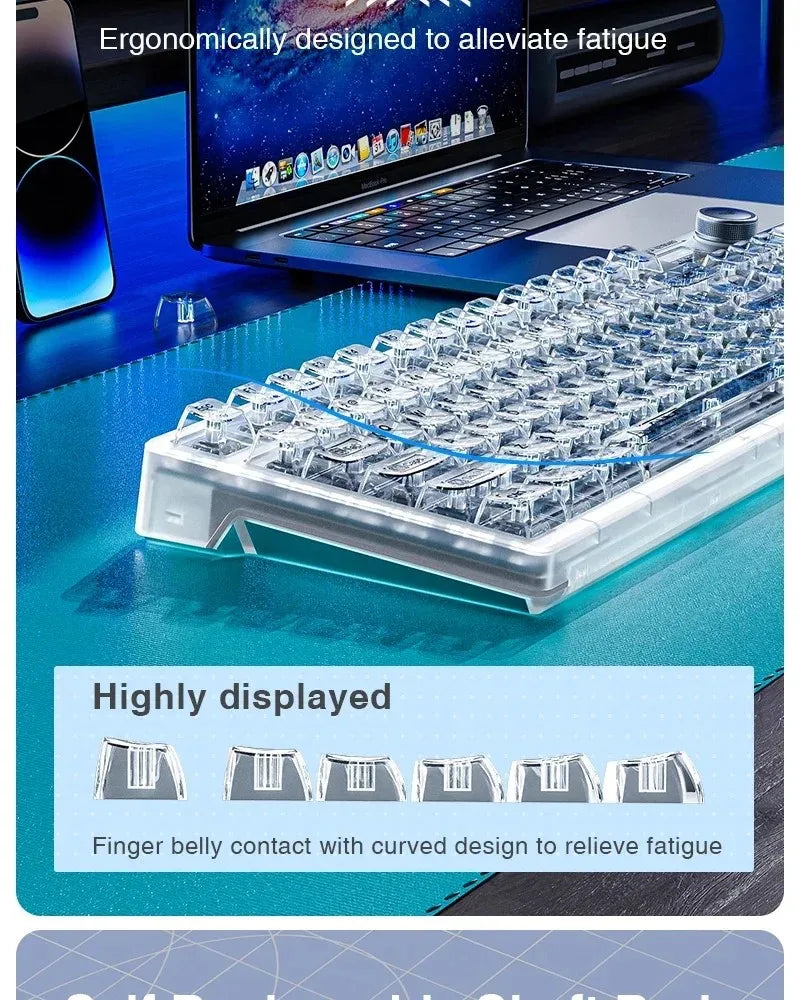 AULA F98PRO Wireless Mechanical Keyboard Transparent Keycaps RGB Backlit Custom 2.4G Hot Swappable Gaming Keyboard With Screen