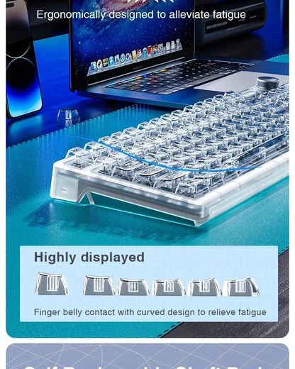 AULA F98PRO Wireless Mechanical Keyboard Transparent Keycaps RGB Backlit Custom 2.4G Hot Swappable Gaming Keyboard With Screen