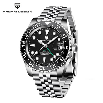Relógio PAGANI DESIGN 40MM GMT para Homem, Luxo, Safira AR, Mecânico, Luneta em Cerâmica, Automático, 100M à Prova de Água, Relógio para Oferta