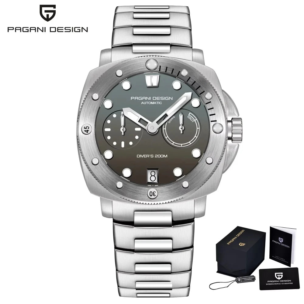 PAGANI DESIGN Men's Mechanical Watch Luxury Sapphire Glass Luminous Automatic Watch 200M Waterproof Stainless Steel Watch