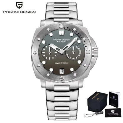 PAGANI DESIGN Men's Mechanical Watch Luxury Sapphire Glass Luminous Automatic Watch 200M Waterproof Stainless Steel Watch