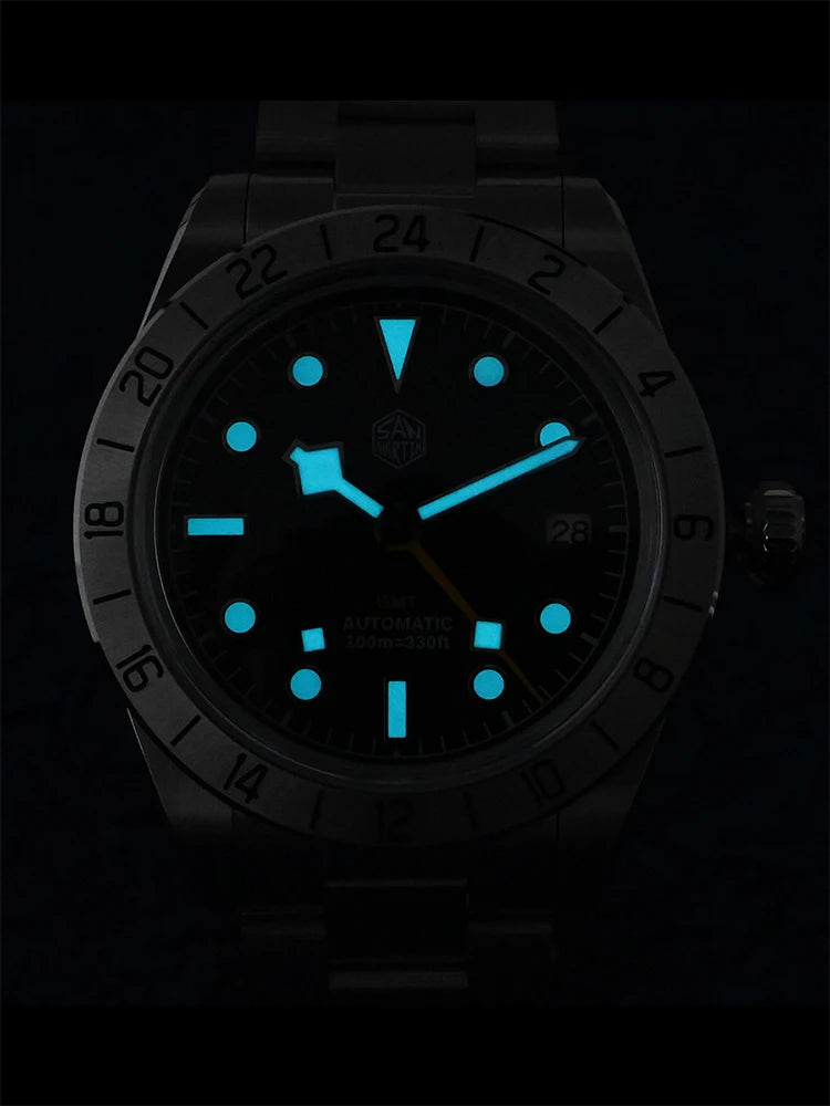 San Martin Neue 39mm NH34 BB GMT Automatikuhr, mechanische Sportuhr, Saphirglas, Leuchtanzeige, wasserdicht bis 100m, für Herren, Relogio SN0054