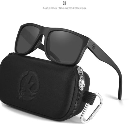 KDEAM Polarized Sunglasses Men Sports Tridimensional Brand Logo TR90 Square Sun Glasses All Black With Zipper Case KD0721