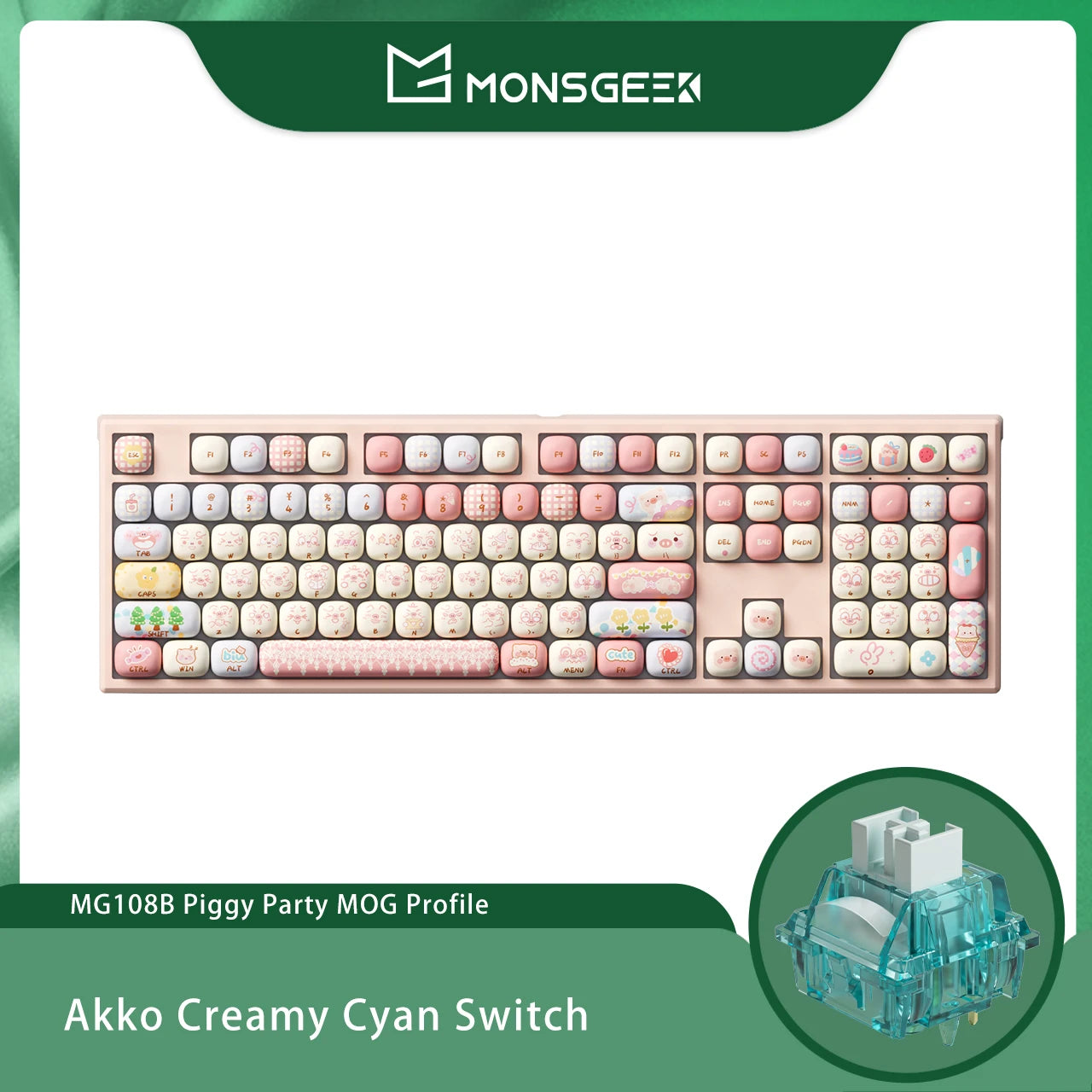 Akko MonsGeek MG108B Bun Wonderland kabellose mechanische Tastatur MOG-Profil RGB 108 Tasten Full Size Hot Swap USB / 2.4G / BT 5.0