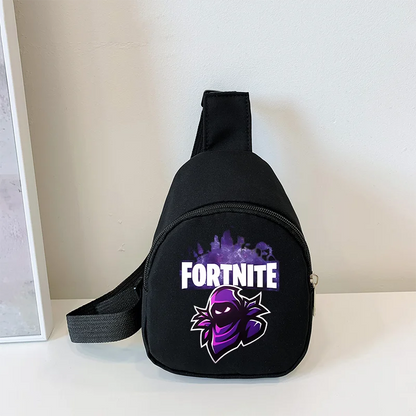 Fortnite Umhängetasche mit Game-Print für Kinder, Mini-Brusttasche, klassische schwarze Schultertasche und Geldbörse, geeignet für Schule und Outdoor-Aktivitäten