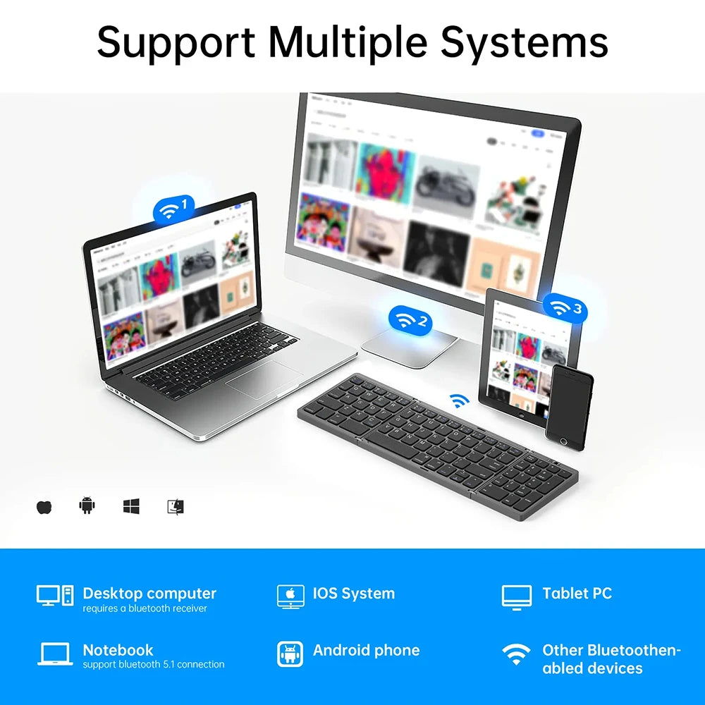 Teclado Bluetooth sem fios dobrável e recarregável para iPad, telemóvel, tablet, notebook e escritório — mini teclado sem fios