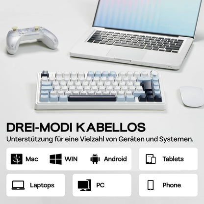 EPOMAKER x AULA F75 ISO-DE kabellose mechanische Tastatur mit Tri-Mode-Konnektivität, deutschem QWERTZ-Layout und 4000 mAh Akku