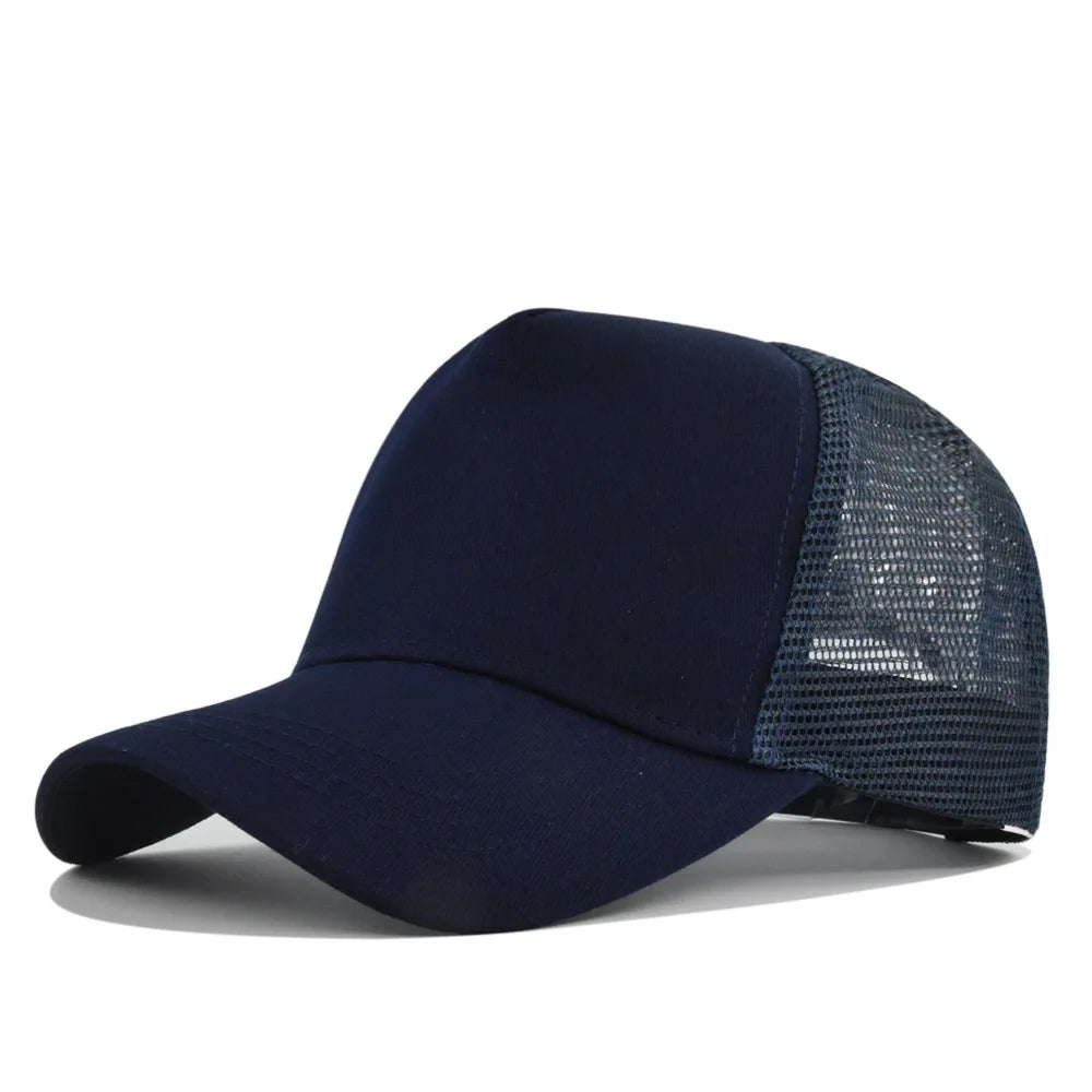 Customized Logo Hard Top 5 Panels Mesh Baseball Cap For Men Women Advertising Cap Breathable Sun Hat Solid Color Visor Gorra