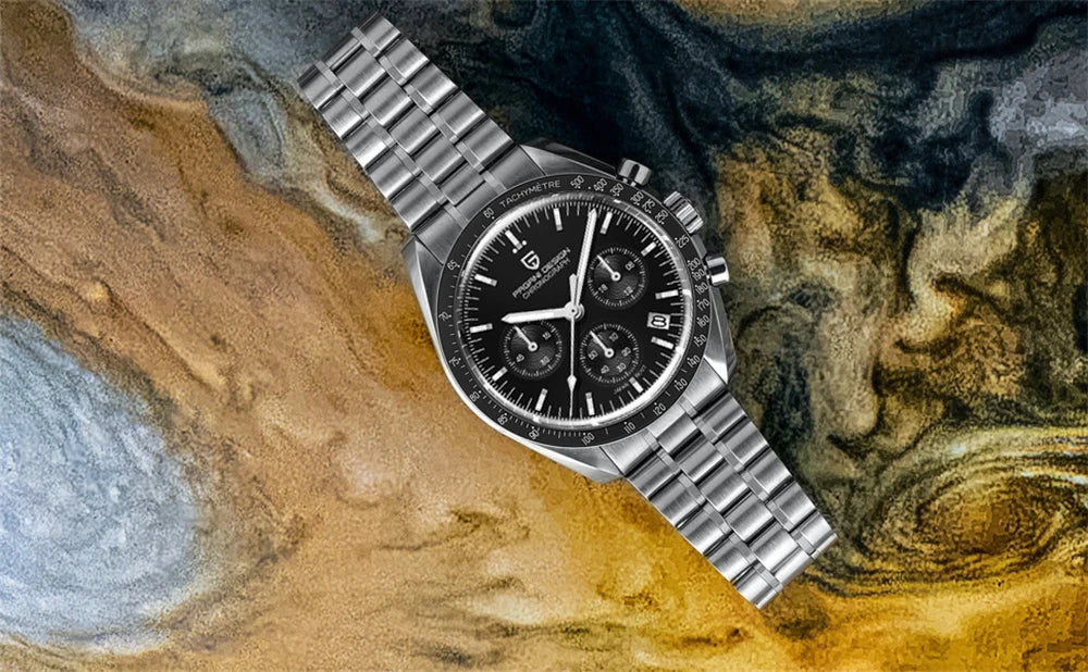 PAGANI DESIGN ‘New Moon’ Men’s Watch – Luxury quartz watch, chronograph, sapphire crystal with anti-reflective coating, ceramic bezel, luminescent hands