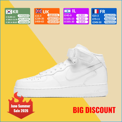 Nike Air Force 1 Mid -unisex-lenkkarit – klassinen muotoilu, pehmustettu nilkkatuki monipuoliseen vapaa-ajan käyttöön CW2289-111