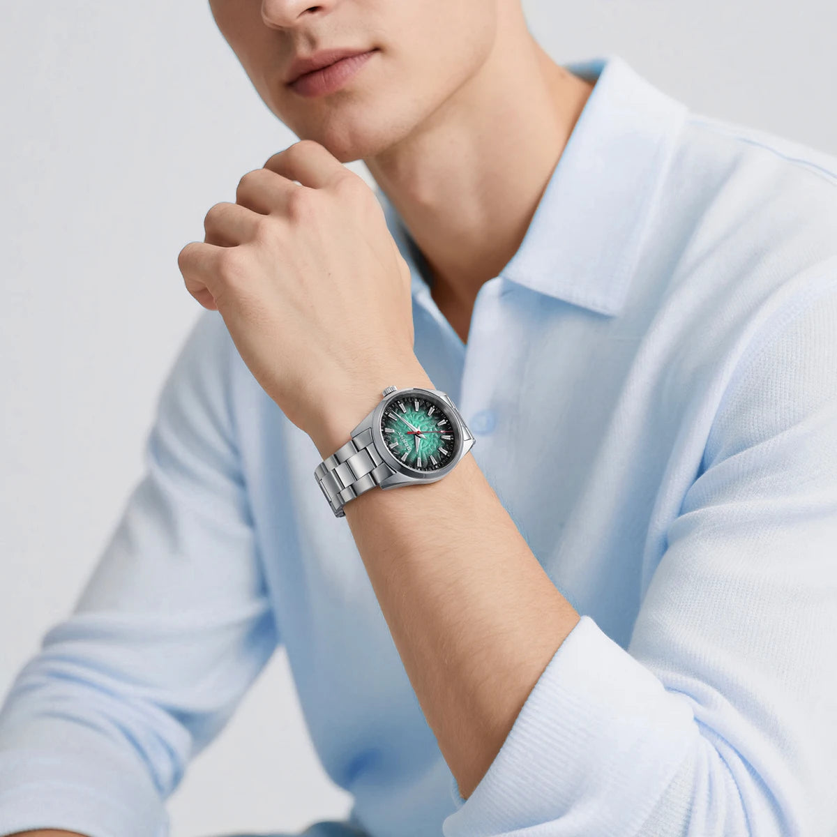 BERNY Herrenuhr – Quarzuhr, Saphirglas, leuchtende Zeiger, wasserdicht bis 10 ATM, komplett aus Edelstahl – Eleganter und lässiger Stil, ideal für den Alltag oder berufliche Anlässe