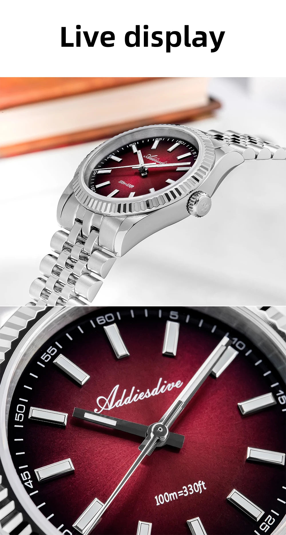 ADDIESDIVE Neue Herrenuhr AD2073, Saphirglas, 36mm, VH31 Sunburst Quarzuhr, 10Bar wasserdichte Taucheruhr, leuchtende Armbanduhr
