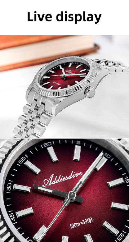 ADDIESDIVE Neue Herrenuhr AD2073, Saphirglas, 36mm, VH31 Sunburst Quarzuhr, 10Bar wasserdichte Taucheruhr, leuchtende Armbanduhr