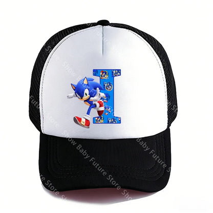 Summer Black Baseball Caps for Adult Cartoon Letters Sonics Boys Girls Outdoor Sports Breathable Mesh Hat Cute Anime Sunbonnet