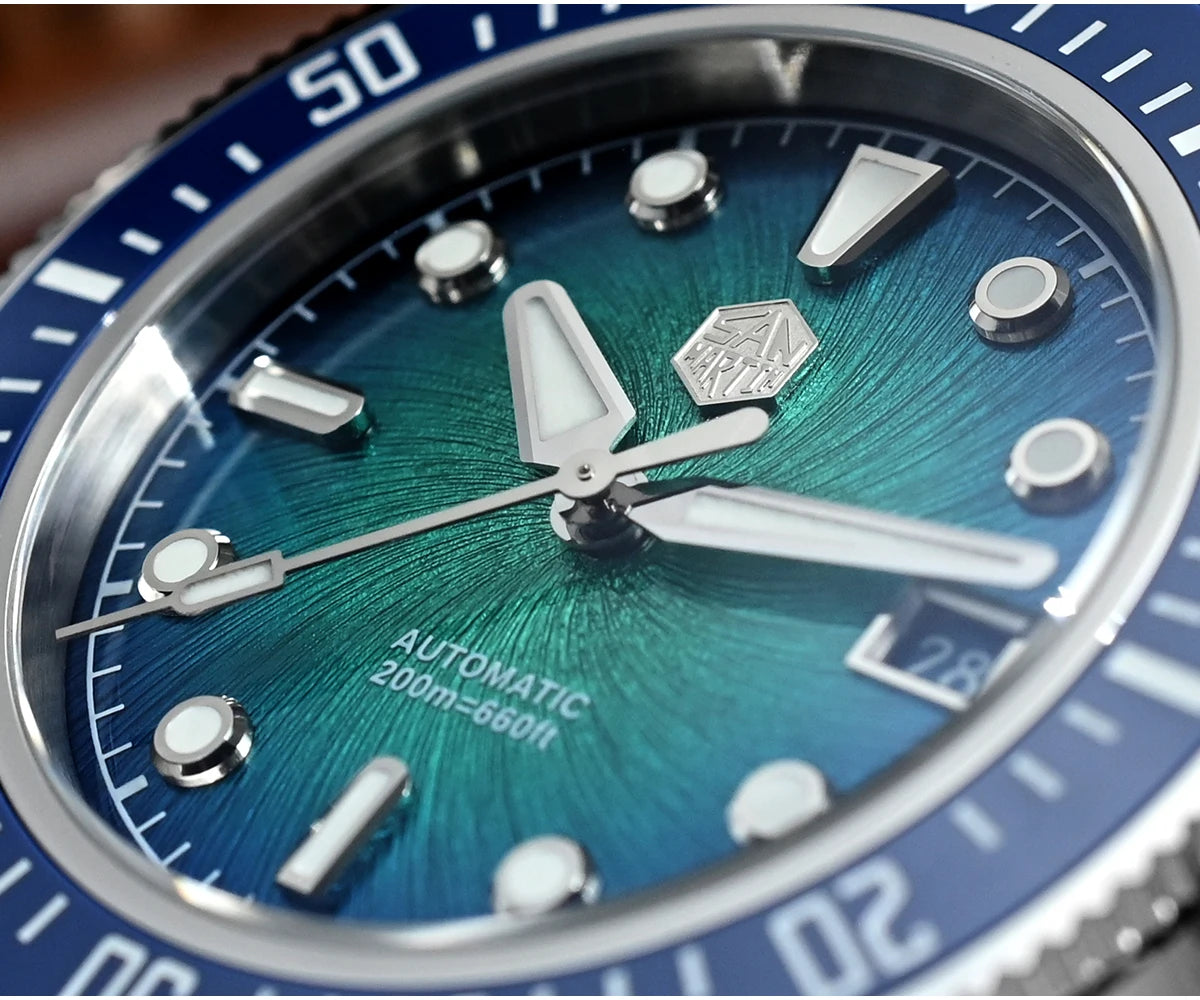 Relógio de mergulho de luxo para homem San Martin 40mm Miyota 9015, mostrador em esmalte sunburst, relógio de pulso mecânico automático, resistente à água 200m, SN0148