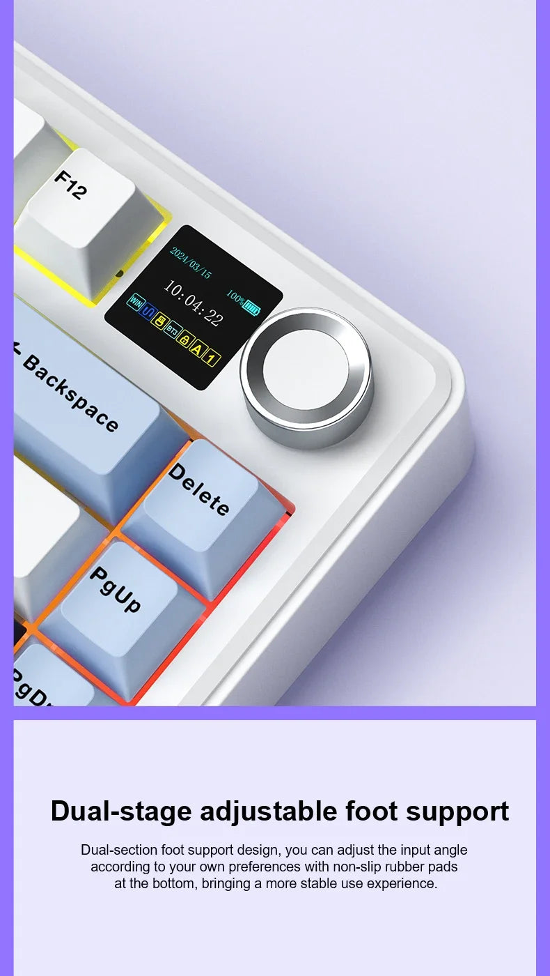 AULA F75 MAX mechanische Gaming-Tastatur 2.4G kabellos/BT/kabelgebundene Tastatur, Hot-Swap, RGB, 75%, 81 Tasten, Büro-Tastatur mit TFT-Bildschirm