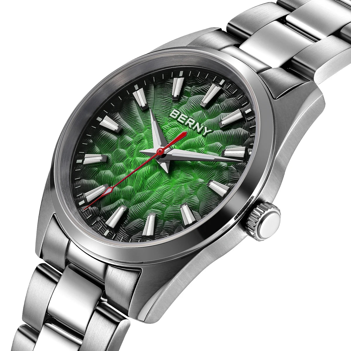 BERNY Herrenuhr – Quarzuhr, Saphirglas, leuchtende Zeiger, wasserdicht bis 10 ATM, komplett aus Edelstahl – Eleganter und lässiger Stil, ideal für den Alltag oder berufliche Anlässe