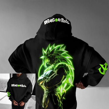 Sweat à capuche de ginásio retro Dragon Ball outono/inverno 2026 100% algodão com estampado Broly, oversized, streetwear fitness para homens, mulheres, adultos e crianças