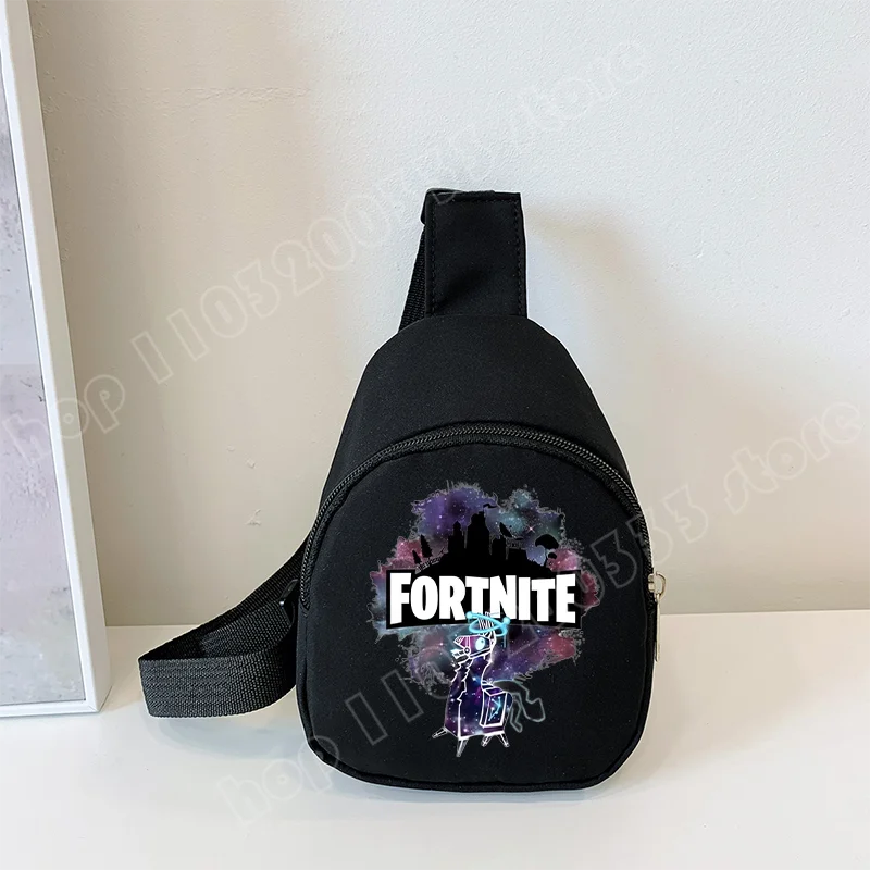 Fortnite Umhängetasche mit Game-Print für Kinder, Mini-Brusttasche, klassische schwarze Schultertasche und Geldbörse, geeignet für Schule und Outdoor-Aktivitäten