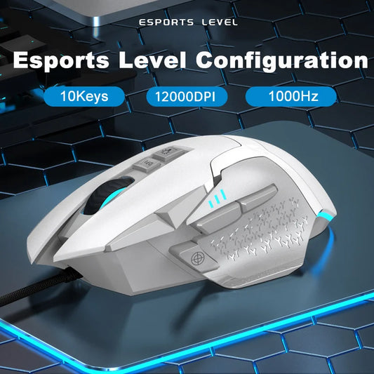 Wired Game Mouse 12000 DPI Adjustable Macro Programming RGB Backlight Ergonomic Design Fire Key E-sport Mouse Gaming PC Mice