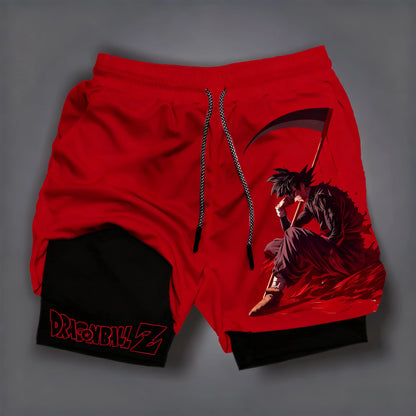 Dragon Ball Wukong Printed Double Layer Shorts for Men, Elastic Drawstring, Spring/Summer Breathable Sports and Fitness Shorts