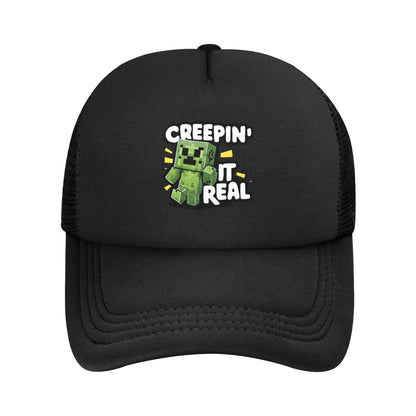 Adult Creepers Big Face Videogame  Trucker Cap Mesh Baseball Cap Polyester Hat Sun Hat Adjustable Racing Cap Summer
