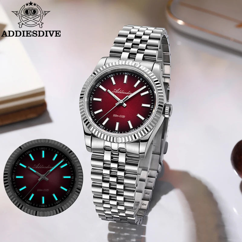 ADDIESDIVE Neue Herrenuhr AD2073, Saphirglas, 36mm, VH31 Sunburst Quarzuhr, 10Bar wasserdichte Taucheruhr, leuchtende Armbanduhr