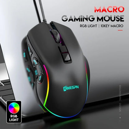 10 key macro programming custom RGB gaming wired mouse laptop desktop computer wired mouse external