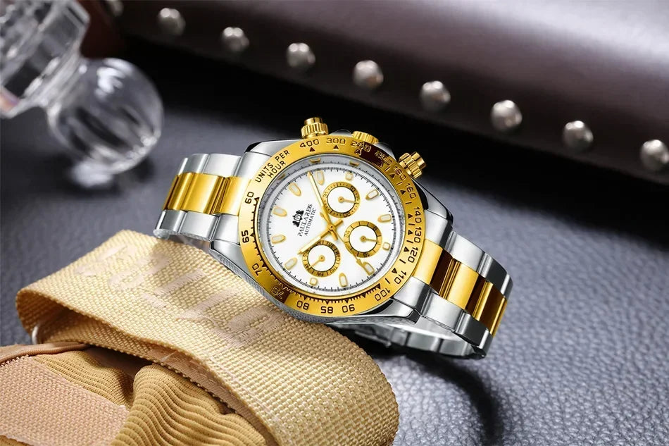 Automatic Watches for Men Mechanical Self Weind Gold Stainless Steel Glacier Ice Blue Chestnut Brown Bezel Reloj Hombre Baratos